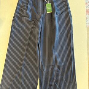 HALARA Women's Navy Striped Wide Leg Pants